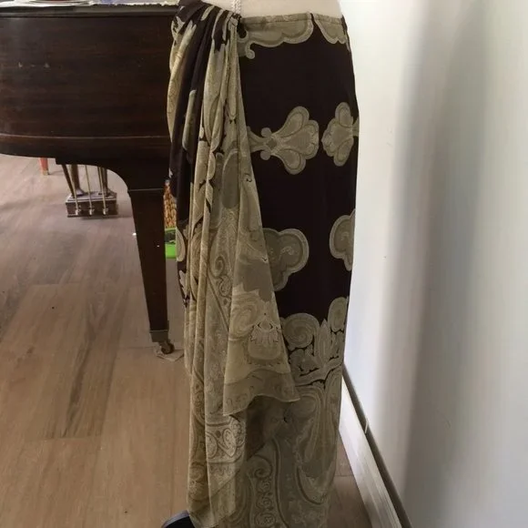 J Peterman Brown Silk Sarong Maxi Skirt 12 - Picture 9 of 11